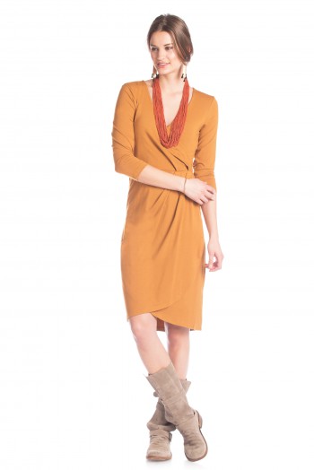 Bamboo 3/4 Sleeve Helena Dress in Curry 