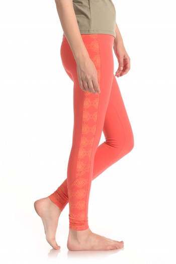 Sri Yantra Paneled Legging in Coral