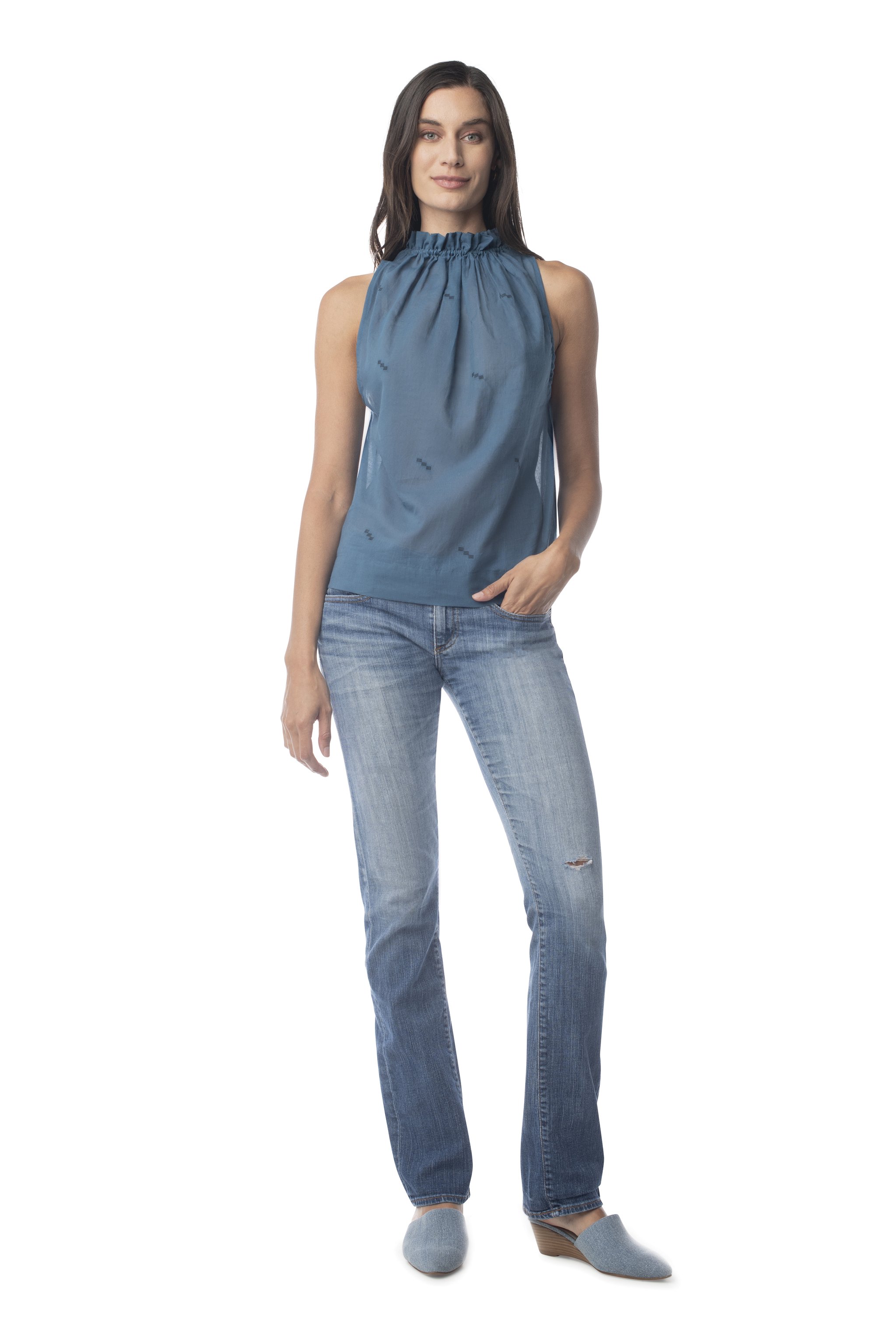 Lilith Top EMBROIDERED REAL TEAL / XS - Synergy Organic Clothing