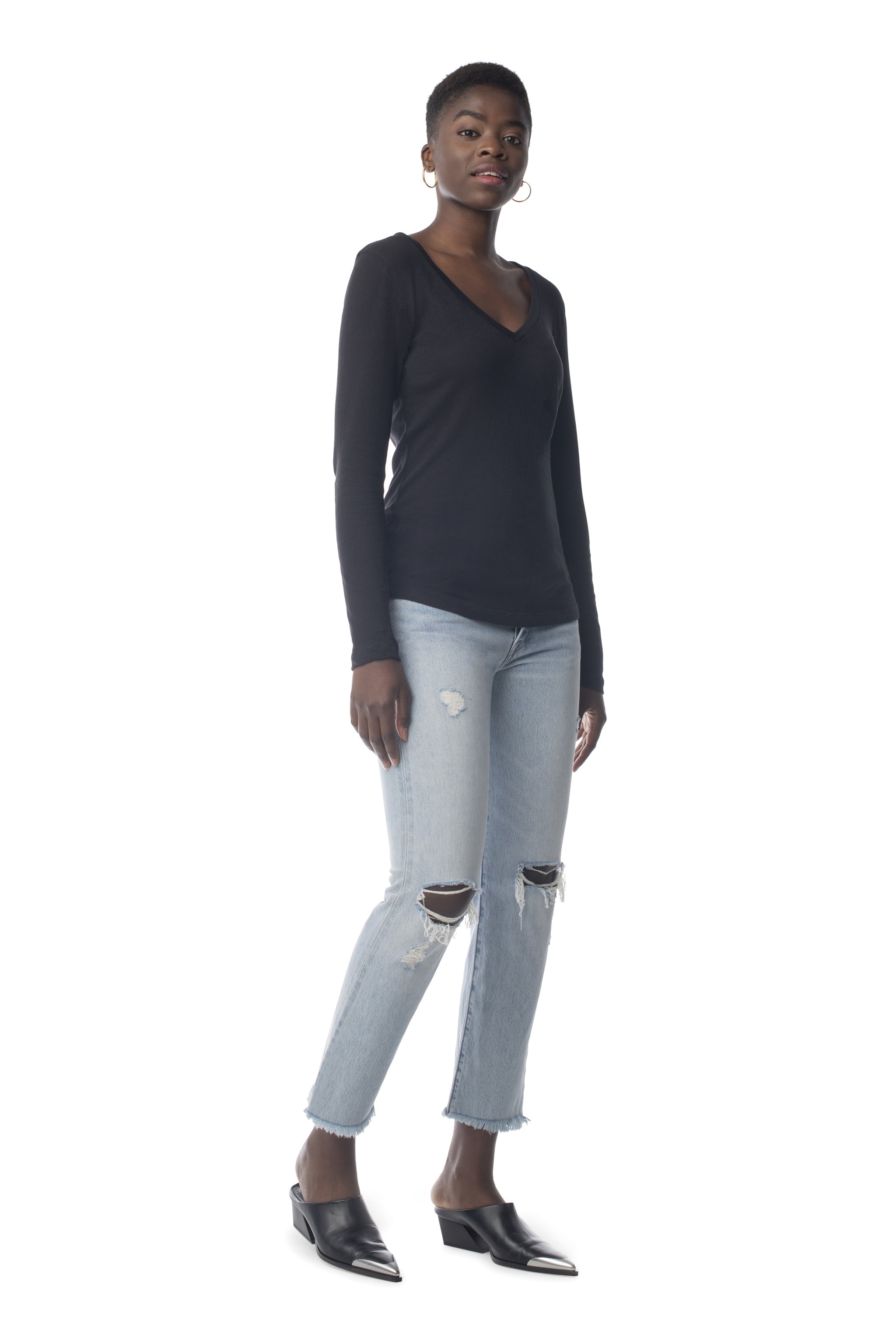 Easy V-Neck Long Sleeve BLACK / XS - Synergy Organic Clothing