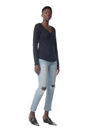 Easy V-Neck Long Sleeve BLACK / XS - Synergy Organic Clothing