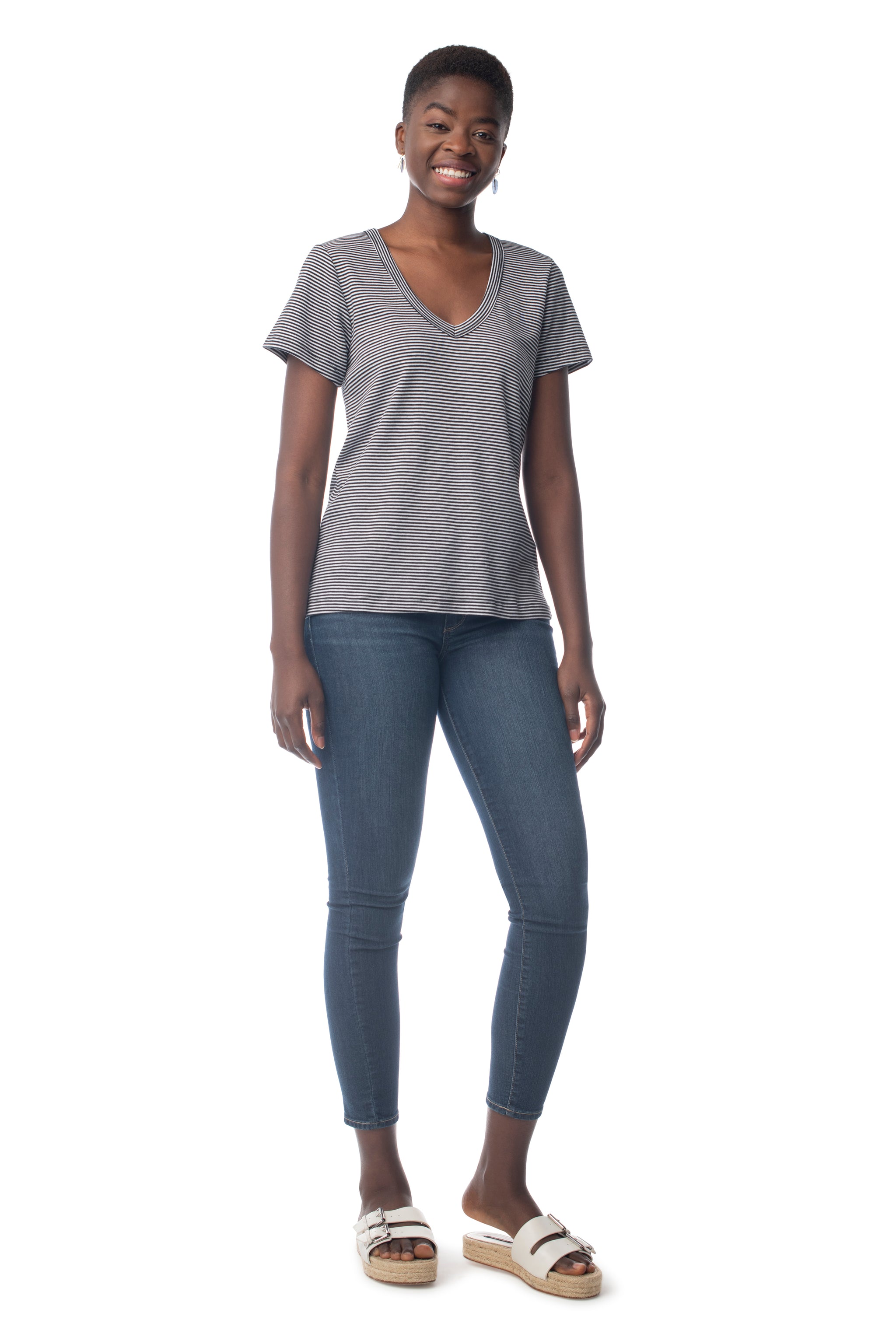 Striped Tried & True V-Neck BLACK STRIPE / XS - Synergy Organic Clothing