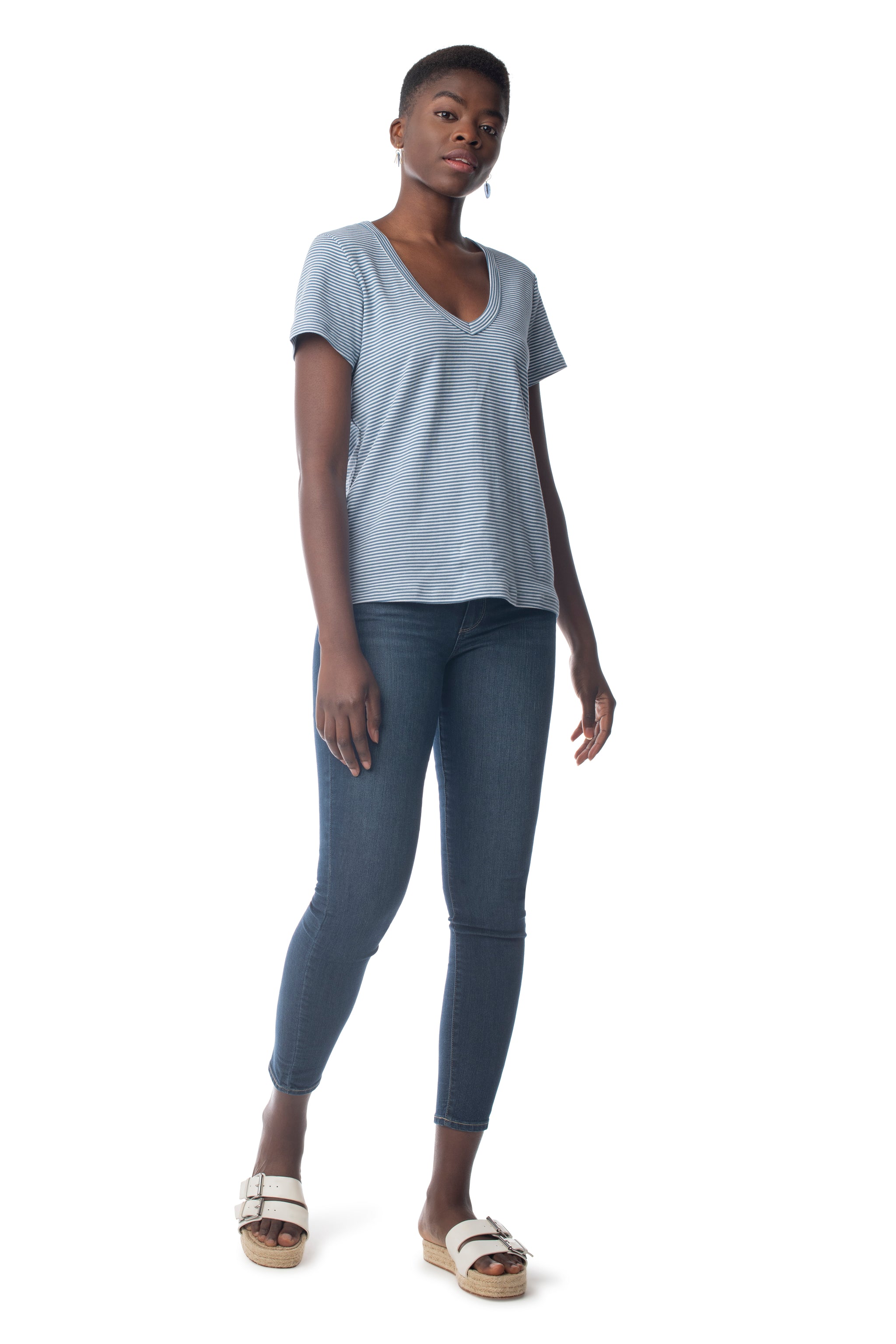 Striped Tried & True V-Neck REAL TEAL STRIPE / XS - Synergy Organic Clothing