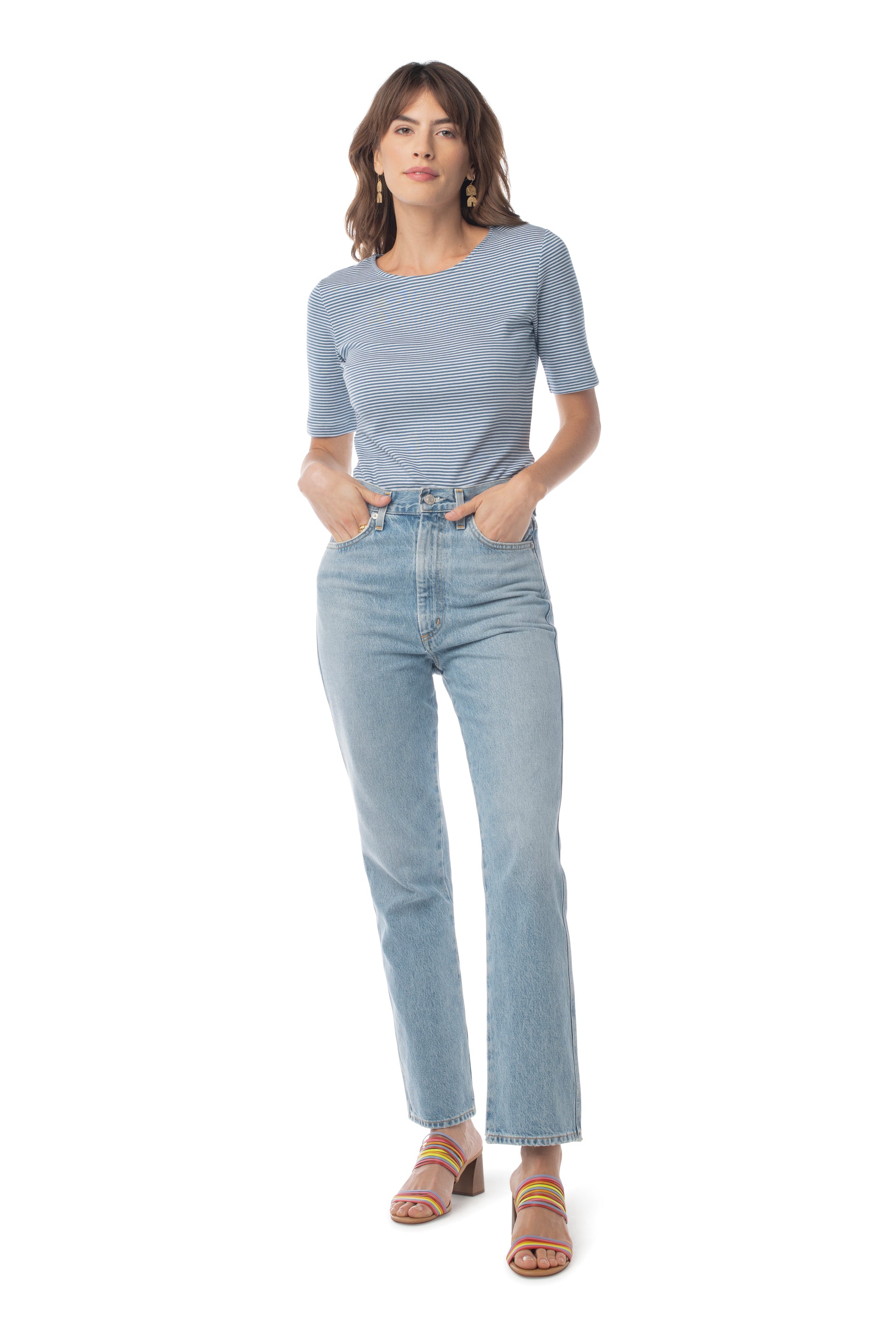 Striped Column Tee REAL TEAL STRIPE / XS - Synergy Organic Clothing